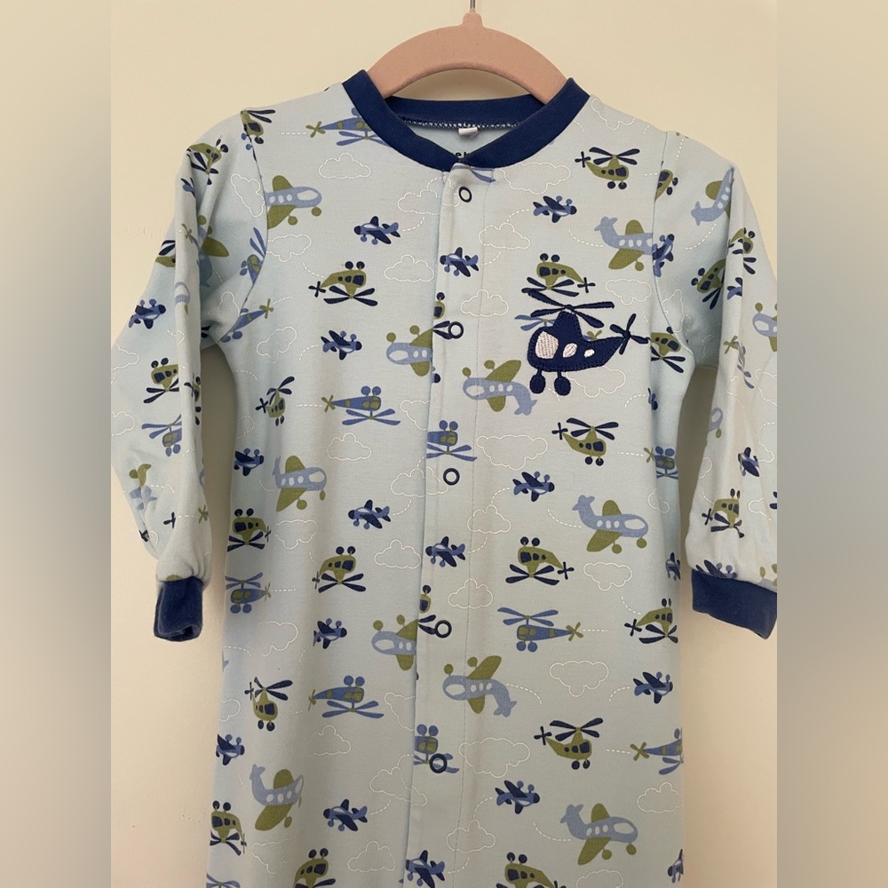 5/$30♥️Pekkle-Blue and Green Helicopter Print Kids Onesie